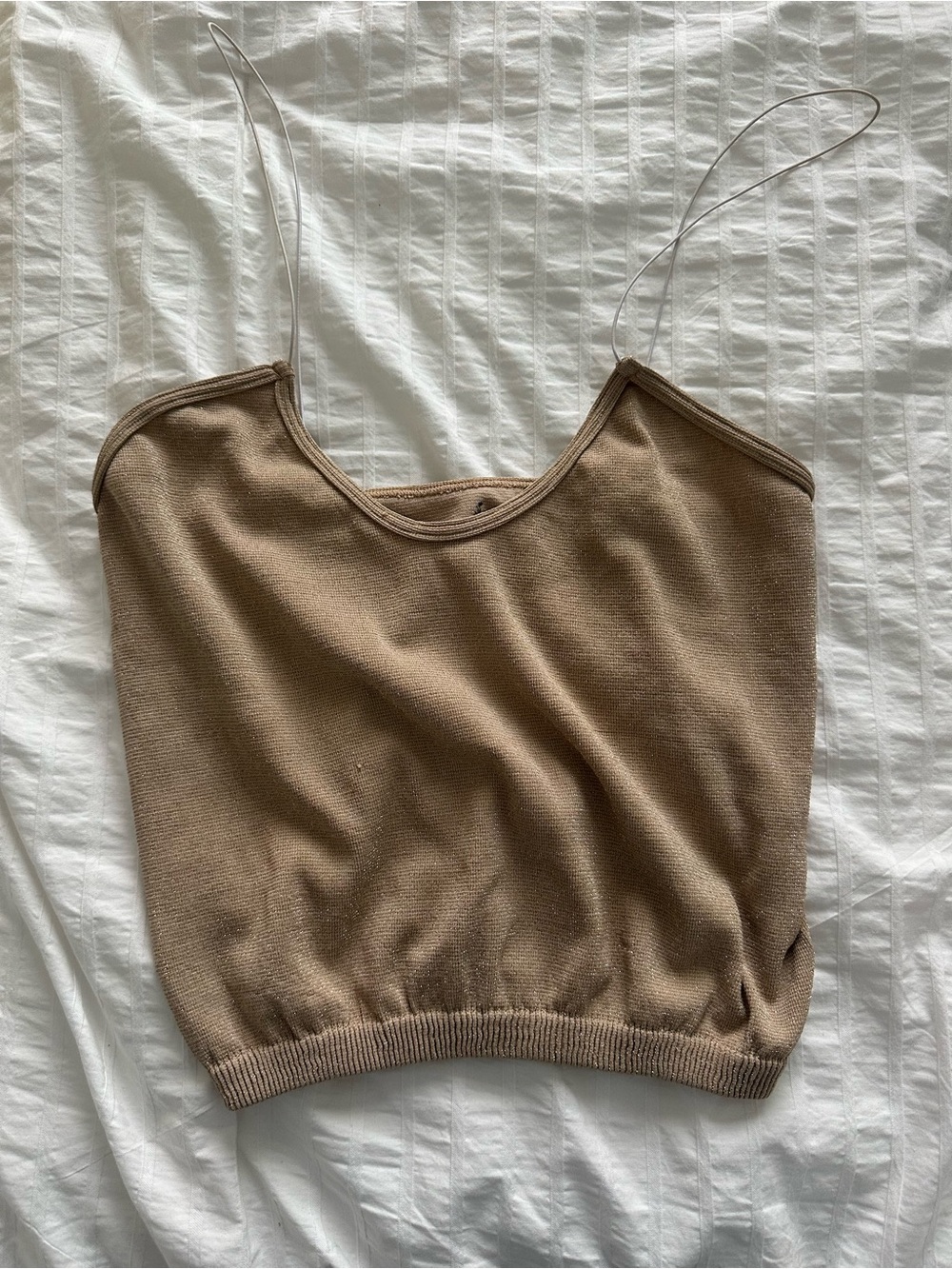 Free People Gold/Brown Knit Spaghetti Strap Tank